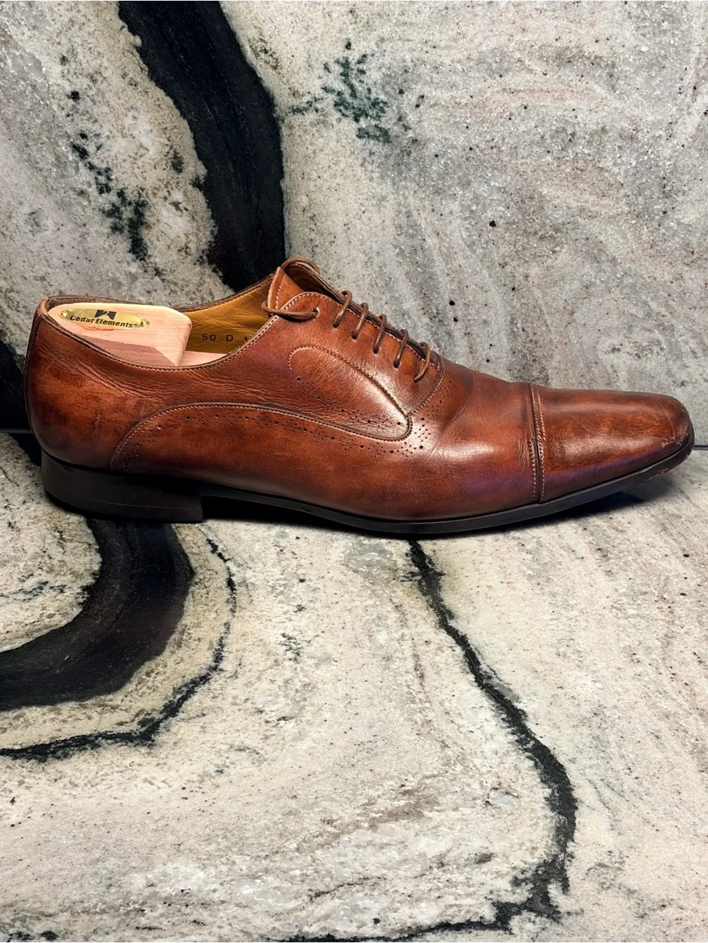 Santoni Men’s 12.5 US Brown Leather Cap Toe Oxford Dress Shoes Italy 11.5 UK